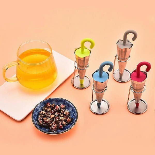 4-pack Paraplyformade Tesilar i Rostfritt Stål, Finmaskiga med Silikonlock för Löst Te
