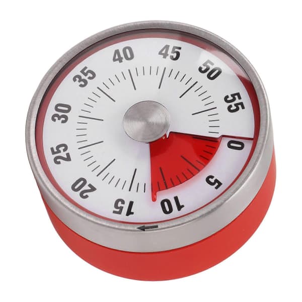 Mekanisk Nedräkningstimer 60 Minuter Magnetisk Visuell Klocktimer med Fäste för Studier Kök Matlagning Röd