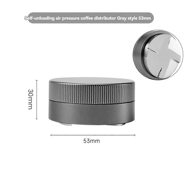 Kaffepulverpress Tamper Fyra Åror Bas Stålpulverhammare Självavlastande Kaffepulverfördelare Grå 53mm