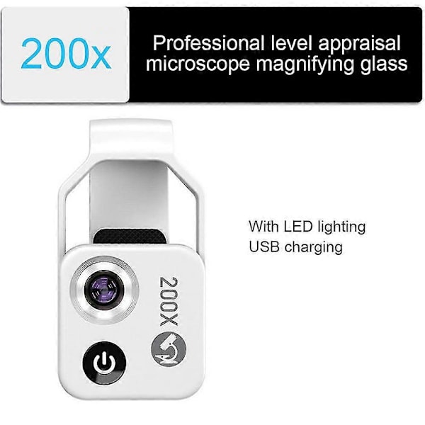 200x Mobil Kamera Forstørrelsesglas Universal Mini Mobiltelefon Linse Optisk Zoom Forstørrelses Mikroskop white