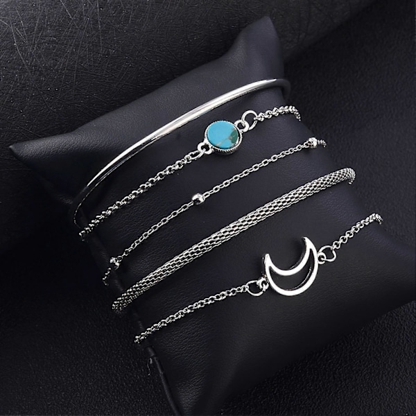 5 st/set Damarmband Set Multi Shapes Moon Chain Alloy Lady Armband Set för gåva