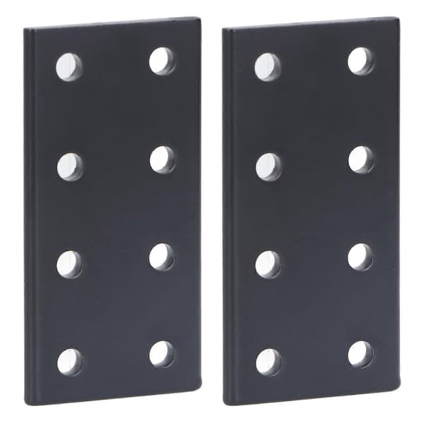 2 stk. 8-hulls skjøteplate, rektangulær, aluminiumslegering, for bord og seng, svart