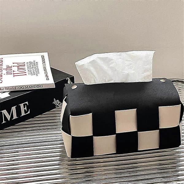 Rutigt Vävd Bil Tissue Box Högvärdig Lätt Lyx Vardagsrum Tissue Box Matbord Sovrum Förvaring