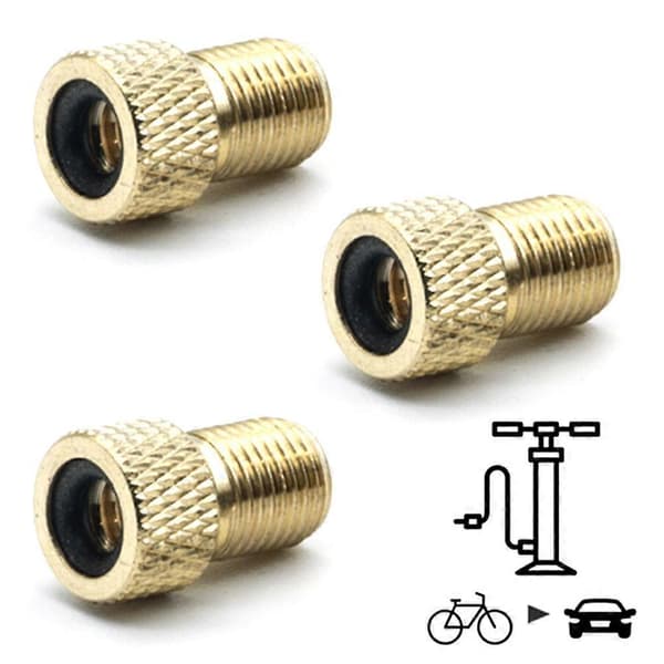 3 st Cykelventiladapter DV och SV (Dunlop och Fransk Ventil) till AV (Bilventil) med Ring