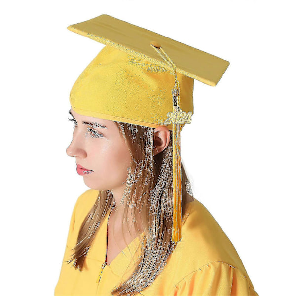 Voksen Graduation Hat med Kvast Ensfarvet Ikke-blegende Gymnasium Bachelor Graduation Hat Cosplay Rekvisit Blue