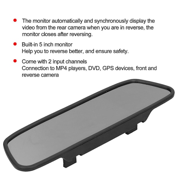 Backspegeldisplay 5 tum 2 Ingångskanaler ABS Universal för Bil Lastbil DC12?24V