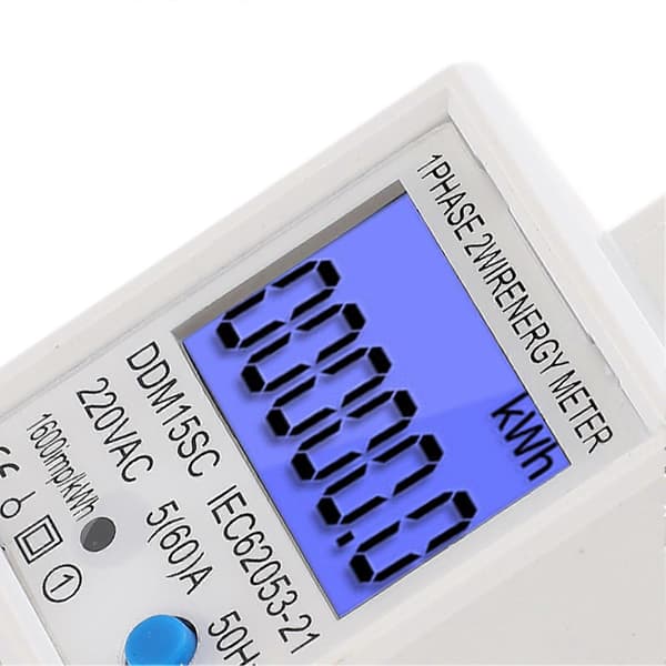 LCD Digital Energimåler Enfas 2P Strømforbruksmåler DIN Skinne Elektrisk Tester 5A 220VAC