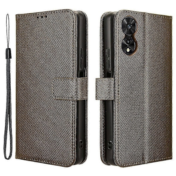 Til TCL 505 T509K T5094 Etui Diamanttekstur PU Læder Kort Slots Stativ Telefon Cover Brown