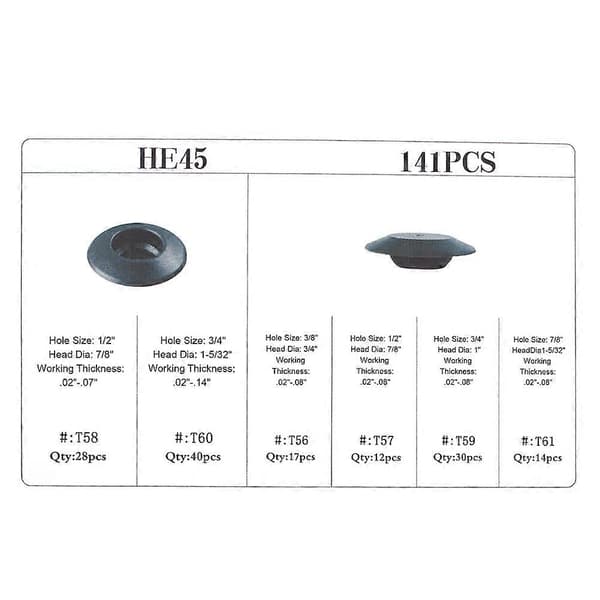141 stk. Assorterte Bil Flush Mount Hullplugger 6 Størrelser Auto Karosseri Plate Metall Hull Festeplugg