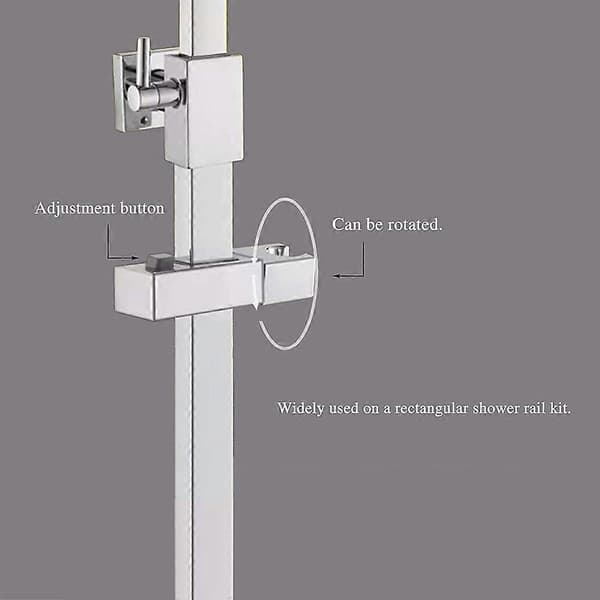 Justerbar Baderoms Dusjhodeholderbrakett - Krom - For Rektangulær Skyvestang 11,8*4cm