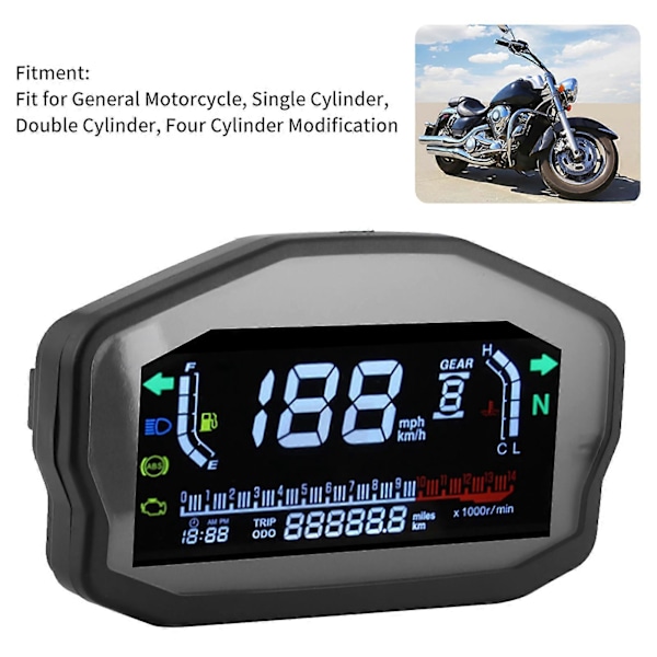 Motorcykel Speedometer Brændstofniveau Måler Ombygning LCD Instrument til 1/2/4 Cylindret Motor med LED