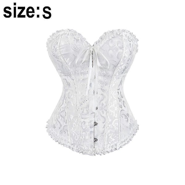 Naisten nauhallinen luilla tuettu Overbust-korsetti Bustier-alusvaatteet Bodyshaper-toppi Prinsessakorsetti White -S