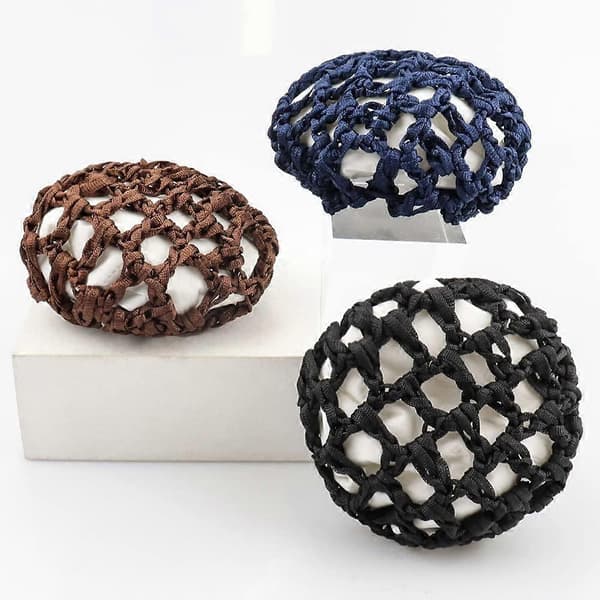 Hårknutsnät, handgjort stickat nätmaterial, elastiskt stylinghårnät för flickor och kvinnor, hårknutsskydd, 3-pack