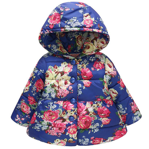 Toddler Barn Flickor Blommig Puffig tjock huvajacka Vinter varm quiltad jacka Dark Blue 4-5 Years