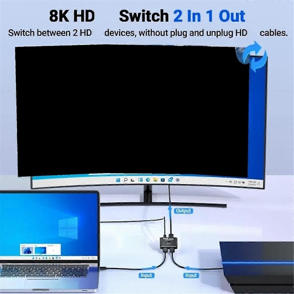 8K 60Hz -Kompatibel Switch Splitter Bi-Direction 1X2/2X1 -Kompatibel Switch 2 In1 Ut for TV Boks Switch