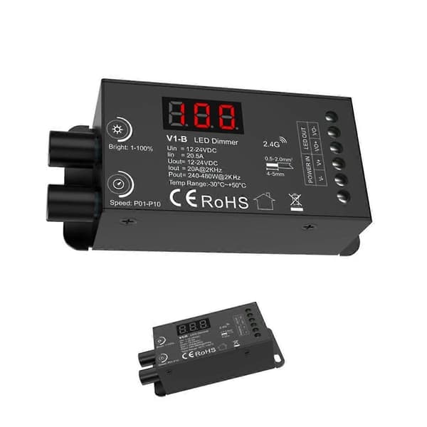 Dobbel Knapp Konstant Spenning LED Dimmer 1CHx20A Trådløs Fjernkontroll Numerisk Display CV Kontroller V1-B