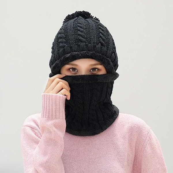 Dam Balaclava Mössa Snö Skid Vinter Stickad Fleece Huvudbonad