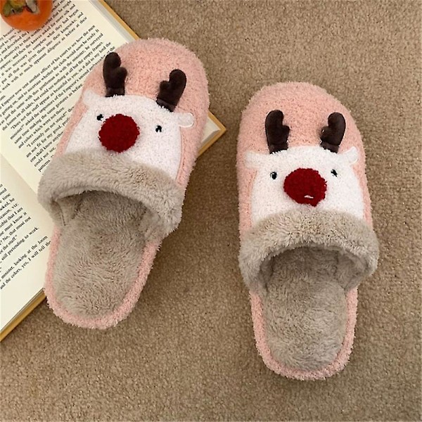 Joulutossut Rensa Naisille Miehille Pehmeät Plush Mukavat Lämpimät Fuzzy Tossut Punainen Hirvi Joulupukki Sisätiloissa Ulkona Liukastumattomat Kotitossut Joulu PINK PINK SIZE 40 TO 41