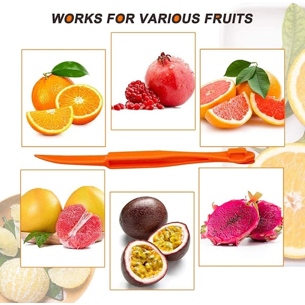 2 st apelsinskalare i orange plast, citrusöppnare, enkel att öppna