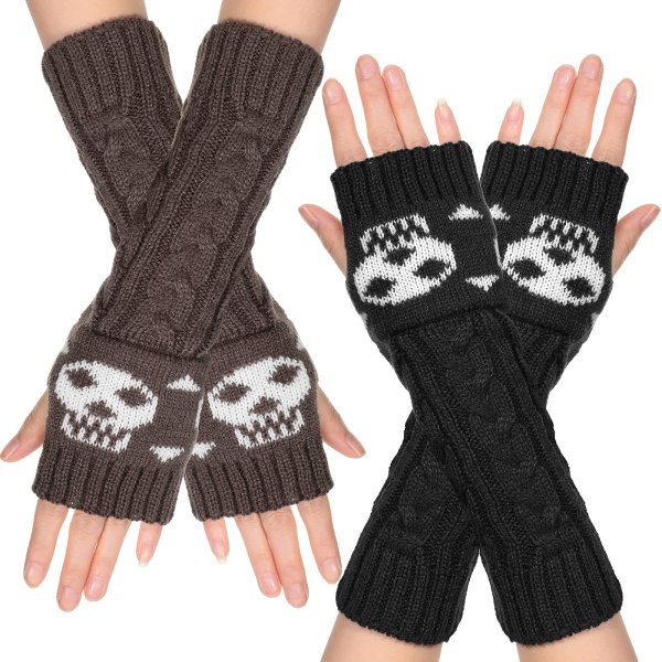 2 par twillstickade handskar för kvinnor Tumhålsvantar Cros