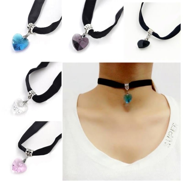 Nytt 1x Gothic Velvet Heart Crystal Choker Handgjort halsband