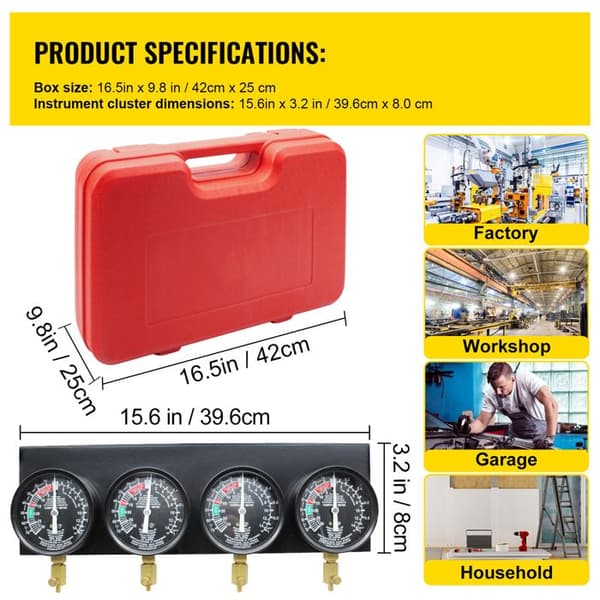 Vacuum Carburetor Synchronizer Kit - Duoku - Includes 4 Precision Gauges - with Rubber Hose