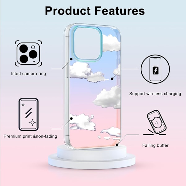 Puhelimen kovat kuoret Yhteensopiva iPhone-kotelon kanssa Ohut Crystal Clear Holographic White Cloud Naiset Tytöt, Kova PC Iskun kestävä Suojaava Design iPhone 13 Pro