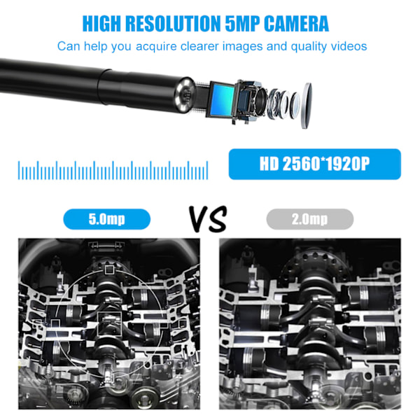 0,2 tommer 5MP IP67 6 LED WiFi endoskop boreskop inspeksjonskamera for iOS/Android-smarttelefoner 10 m/32,8 fot kabel