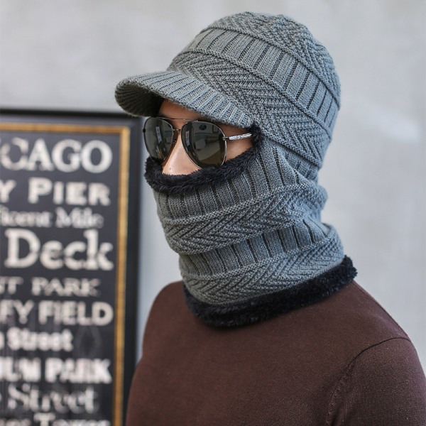 Warm winter hat for men with integrated fleece hat and scarf