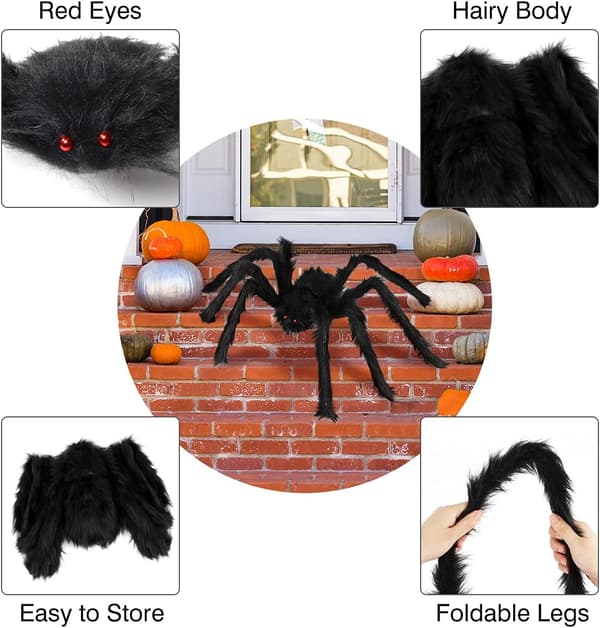 Halloween Spindeldekorationer, 5-pack Jättestor Hårig Spindel Stor Rea [JUN]