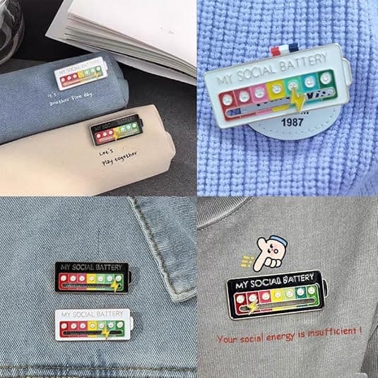 3-Pack Social Battery Mood Pin for 7 Days[JUN] 1pc pink+1pc black+1pc white