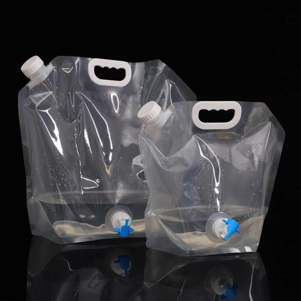 5L/10L hopfällbar vattenpåse PE smaklös säkerhetsförsegling Bärbar dricksvattenbehållare Överlevnadsförvaringspåse för campingvandring BBQ 5L Blue with Tap
