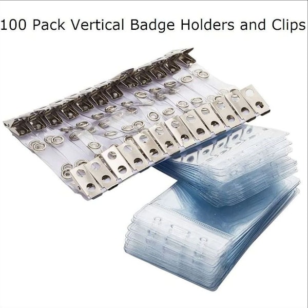 Vattentät vertikal ID-korthållare, vertikal transparent PVC-namnskylthållare med korthållarslingor (5-pack, vertikal)
