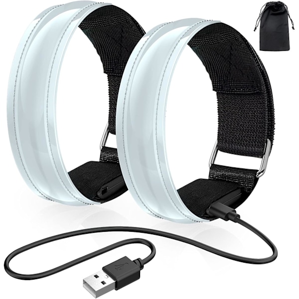 Genopladelig LED-armbånd, 2-pak USB-reflekterende lysstrimler til børn, til jogging, løb og sport