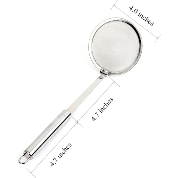 Essential Kitchen Tool: Fine Mesh Stainless Steel Skimmer, Long Handle for Safe and Efficient Fat Skimming