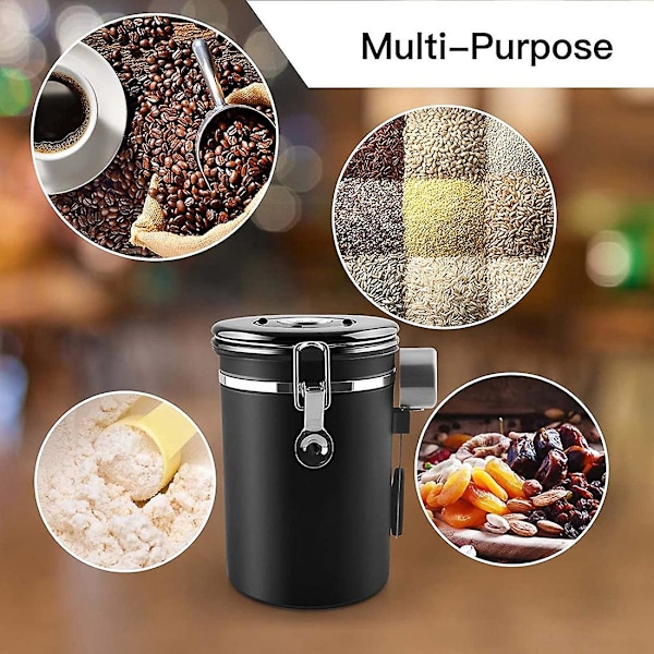 Kaffeburk Lufttät 500g Kaffebönor, 1,8L Bönbehållare, Vakuum Kaffeburk Förvaringsburk med Sked Kompatibel med Malet Kaffe, Te, Kakao