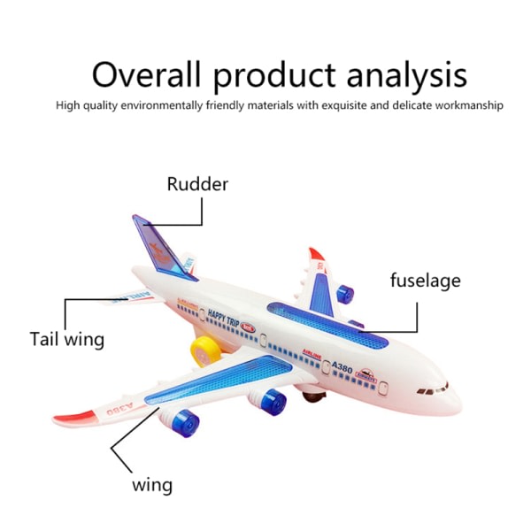 Ljusande elektriskt flygplansleksak för barn LED-blinkande ljus