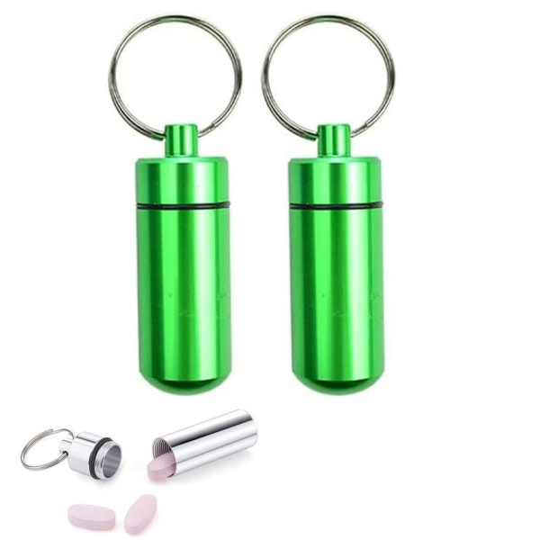 2-Pack Pill Box Metall med nyckelring Vattentät Grön Grön