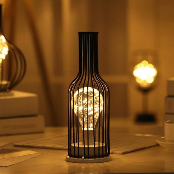 Retro nattlampa i järn, kreativ bordslampa för vinflaskor, koppar m