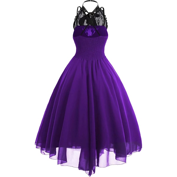 Ermeløs Gotisk Blondekjole for Kvinner 80-talls Festkjole Korsett Halter Blonde Swing Cocktail Purple Purple S