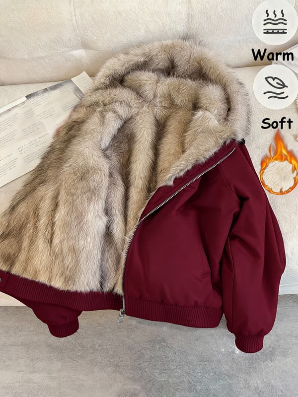Damjacka för höst och vinter, chic färgblockerad vävd ytterkläder L Deep Red