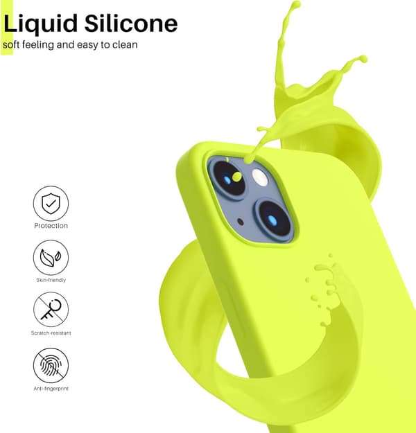Flytande silikonfodral för iPhone 13, 6,1-tums stötsäkert skyddsfodral Fluorescent green