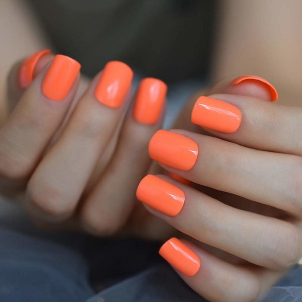 Neon Fake Nails Tips Press On Short For Daily Wear Date Round Na