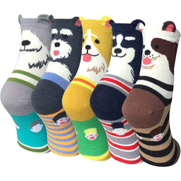 Black5 Pairs Womens Animal Funny Socks, Cute Cat Dog Co