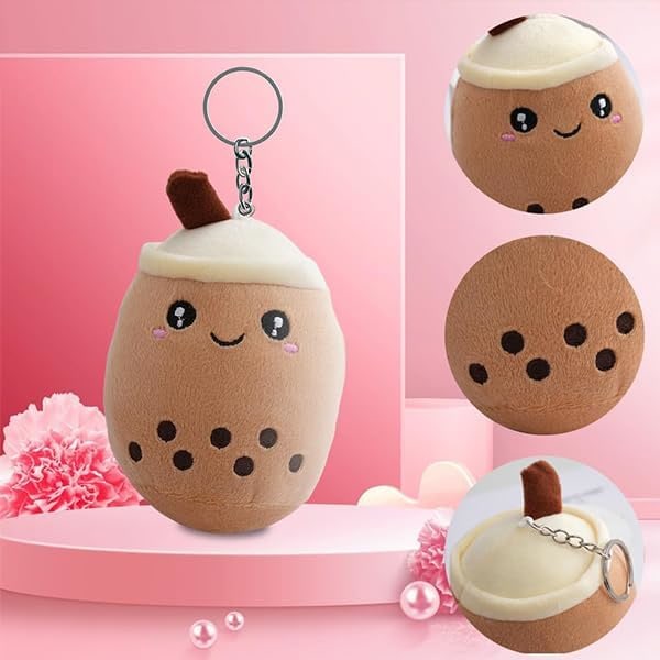 Mini Nyckelringar 6-pack Bubble Tea Plysch Nyckelring Kawaii Bubble Tea Nyckelringar för Ryggsäckar Boba Tea Squishmallow Plyschdjur