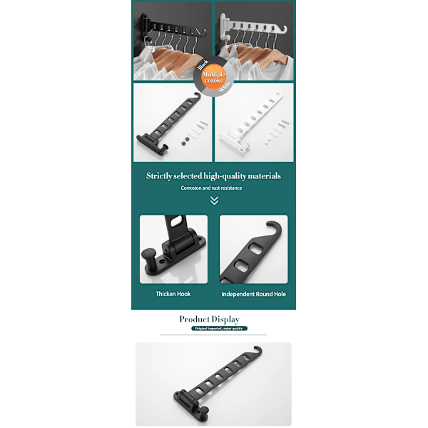 Foldbart tørkestativ Veggmontert teleskopklesstativ svart black 2pcs