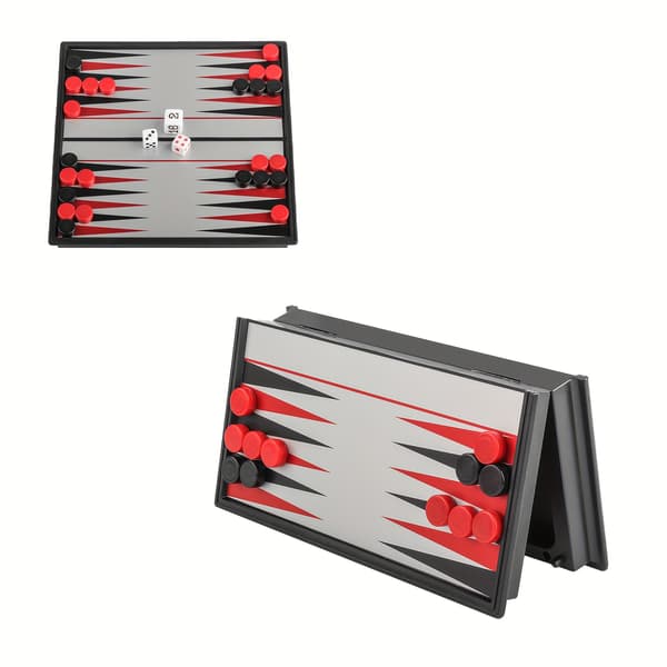 Mini magnetiskt schackbrädespelset - Bärbart hopfällbart reseschack, backgammon och dam Backgammon