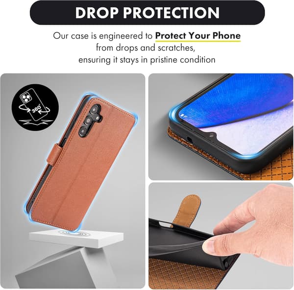 Samsung Galaxy A15 5G Läderfodral med Stativ & RFID-skydd[JUN] Cinnamon Brown