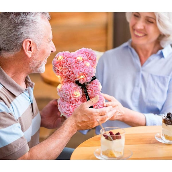 Rosbjörn, Rosbjörn Teddybjörn med Ljus, Bästa Presenten till Alla Hjärtans Dag, Födelsedag, Mors Dag (rosa)