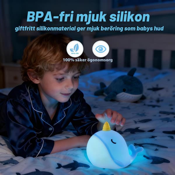 Gemmac Narwhal Silikone Natlampe, 7 Farver [Energiklasse A] Narwhal Blue